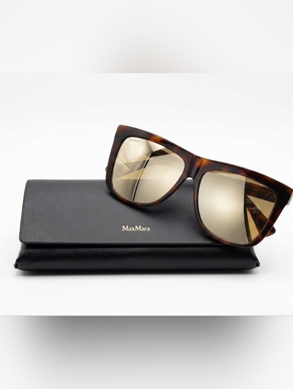 MaxMara MM0066 Lee1 Tortoise Square Sunglasses Gold Mirror Lens w/ Case - Picture 10 of 14